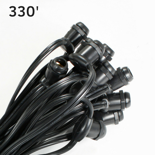 Sival Commercial-Grade Heavy-Duty Light String, 330 ft, 330 Candelabra Base (E12) - In-Line Sockets, Black or White - Bu