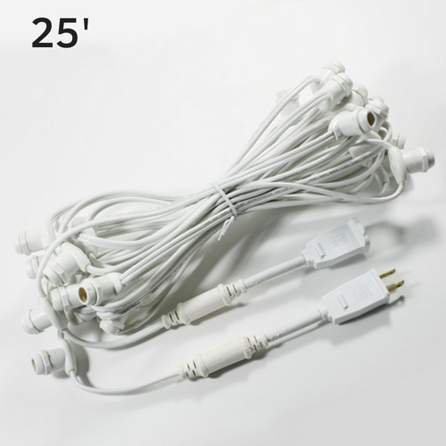 Sival Commercial-Grade Heavy-Duty Light String, 25.5 ft, Candelabra Base (E12) - In-Line Sockets, Black or White, End-to-End Connectable (s), 8-String Pack