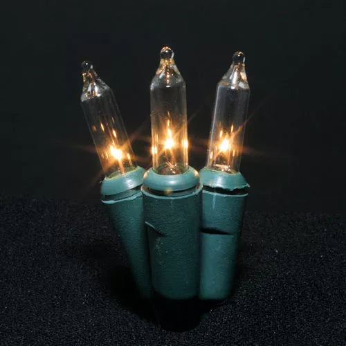 50LT Clear Minilights, 6" spacing, green cord, 25', e/e conn