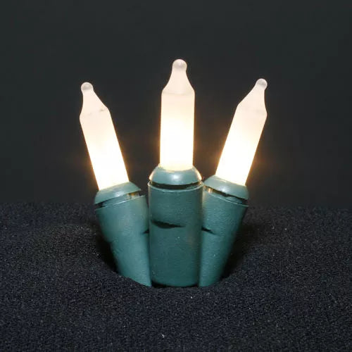 100LT Minilights, 5" spacing, green cord, frosted white bulb