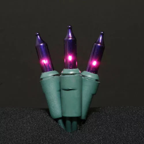 50LT Minilights, 5" spacing, green cord, purple bulbs, 21.25