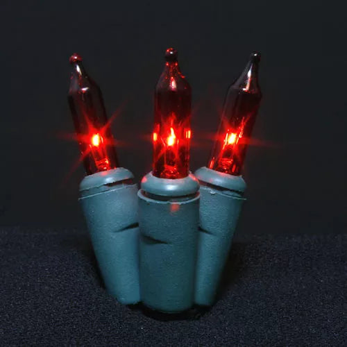 50LT Minilights, 5" spacing, green cord, red bulbs, 21.25',