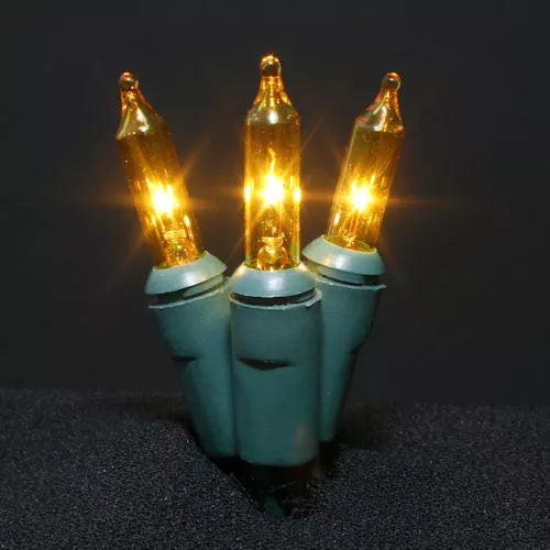 100LT Minilights, 5" spacing, green cord, yellow bulbs, 42',