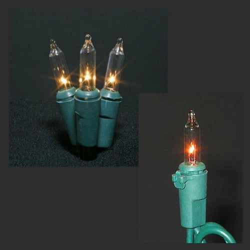 100LT Mini, 5" spacing, 42', green cord, clear bulbs, lamp l