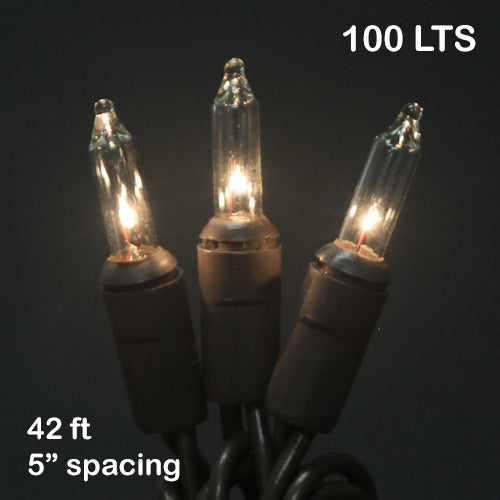 Sival Minilights with 100 Lights, 5" spacing - Brown Wire with Clear Bulbs (s), 1-String Pack