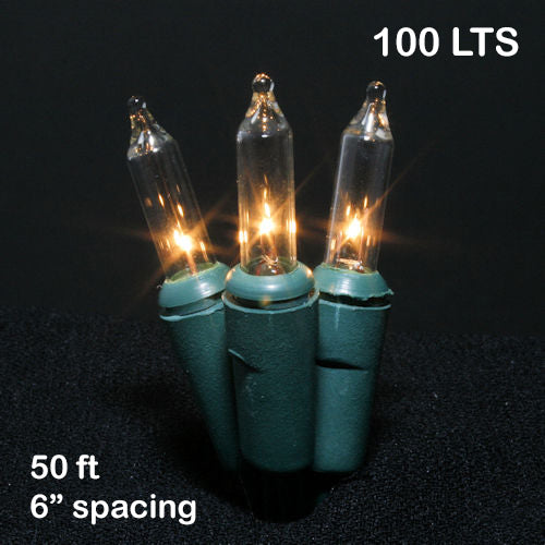 Sival Minilights with 100 Lights, 6" spacing - Green Wire with Clear Bulbs (s), 25-String Pack