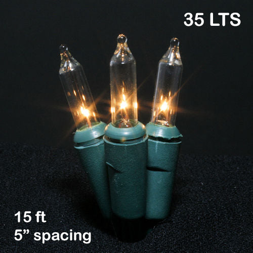 Sival Minilights with 35 Lights, 5" spacing - Green Wire (s), Clear, 1-String Pack