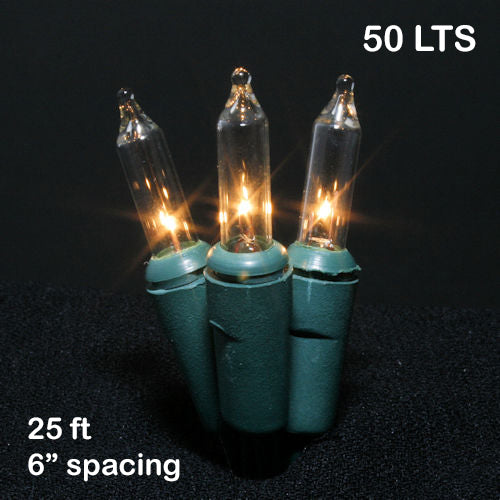 Sival Minilights with 50 Lights, 6" spacing - Green Wire with Clear Bulbs (s), 50-String Pack
