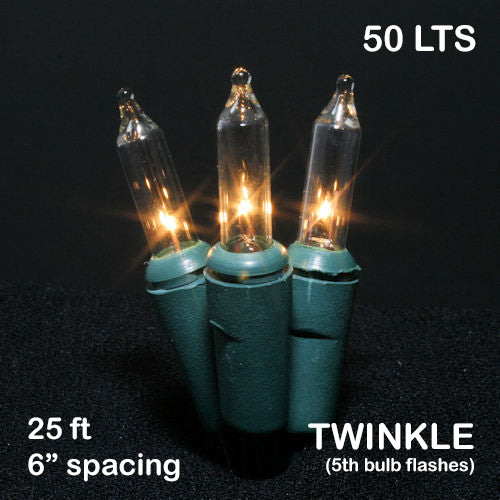 Sival Twinkle Minilights with 50 Lights, 6" spacing - Green Wire with Clear Bulbs (s), 1-String Pack