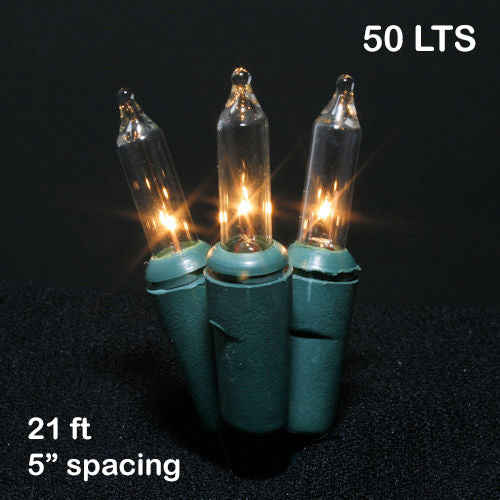 Sival Minilights with 50 Lights, 5" spacing - Green Wire (s), 1-String Pack
