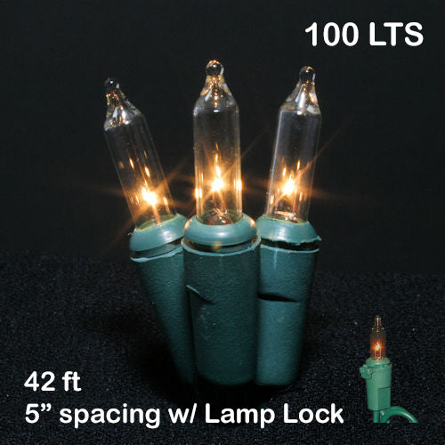 Sival Minilights with 100 Lights & Lamp Locks, 5" spacing - Green Wire with Clear Bulbs (s), 25-String Pack