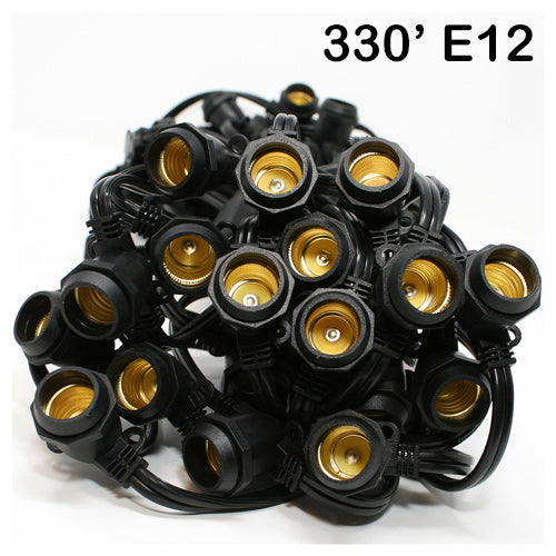 Sival Commercial-Grade Heavy-Duty Outdoor Bulk Spool, 330 ft, Candelabra Base (E12) - 330 Sockets, Black or White