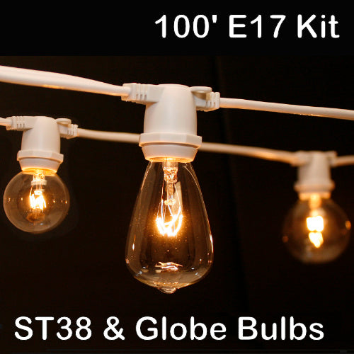 Sival 100 ft White Commercial Grade (Intermediate Base) Light String w/ Clear Party Bulbs