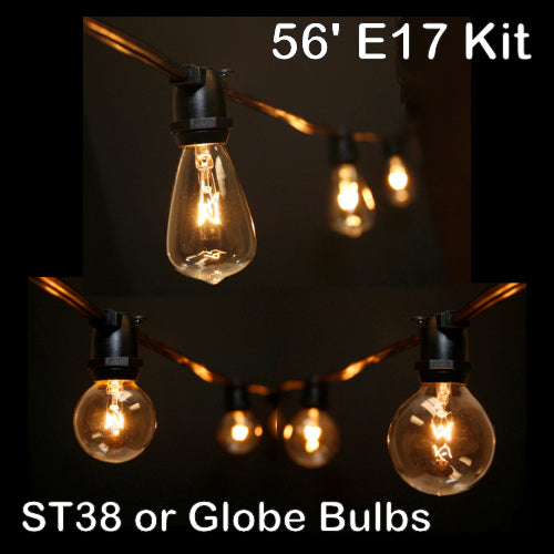 Sival 56 ft Black Commercial Grade (Intermediate Base) Light String w/ Clear Party Bulbs