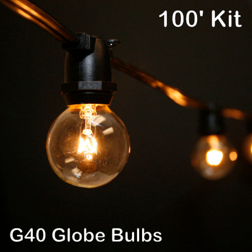 Sival 100 ft Black Commercial Grade (Intermediate Base) Light String w/ Clear Party Bulbs