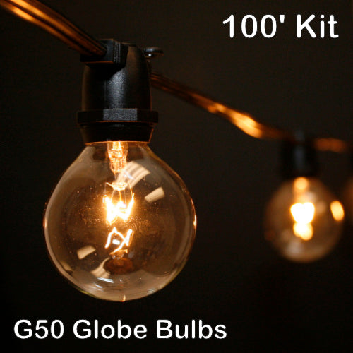 Sival 100 ft Black Commercial Grade (Intermediate Base) Light String w/ Clear Party Bulbs