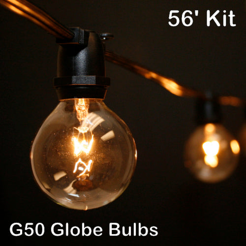 Sival 56 ft Black Commercial Grade (Intermediate Base) Light String w/ Clear Party Bulbs