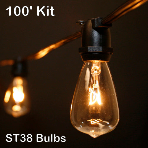Sival 100 ft Black Commercial Grade (Intermediate Base) Light String w/ Clear Party Bulbs
