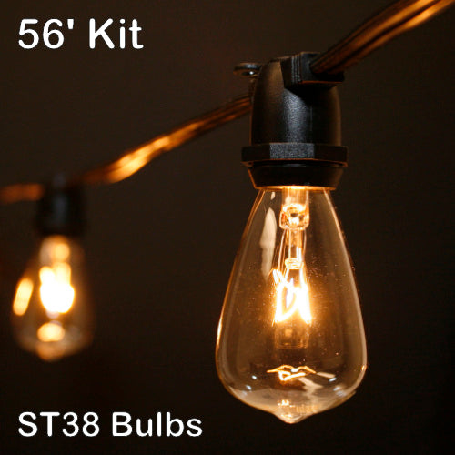 Sival 56 ft Black Commercial Grade (Intermediate Base) Light String w/ Clear Party Bulbs