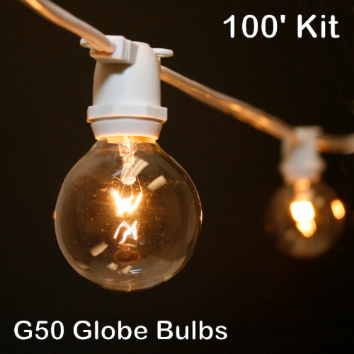 Sival 100 ft White Commercial Grade (Intermediate Base) Light String w/ Clear Party Bulbs