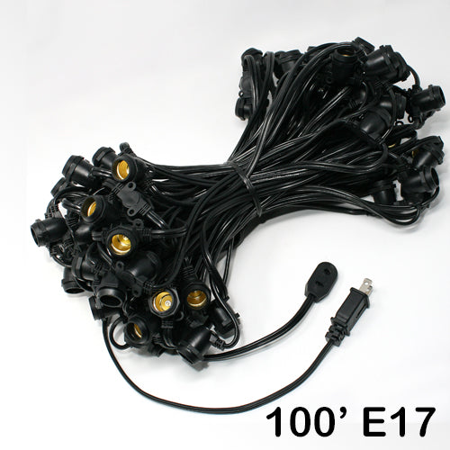 Sival Commercial-Grade Heavy-Duty Outdoor Light String, 100 ft, Intermediate Base (E17) - 75 Sockets, Black or White, (s), 1-String Pack