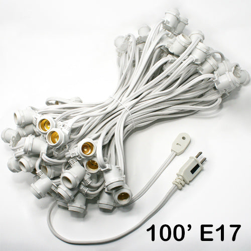 Sival Commercial-Grade Heavy-Duty Outdoor Light String, 100 ft, Intermediate Base (E17) - 75 Sockets, Black or White, (s