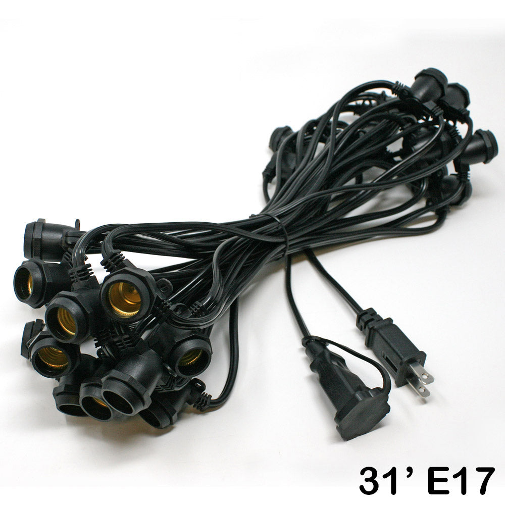 Sival Commercial-Grade Heavy-Duty Outdoor Light String, 31 ft, Intermediate Base (E17) - 25 Sockets, Black or White, End-to-End Connectable (s), 1-String Pack