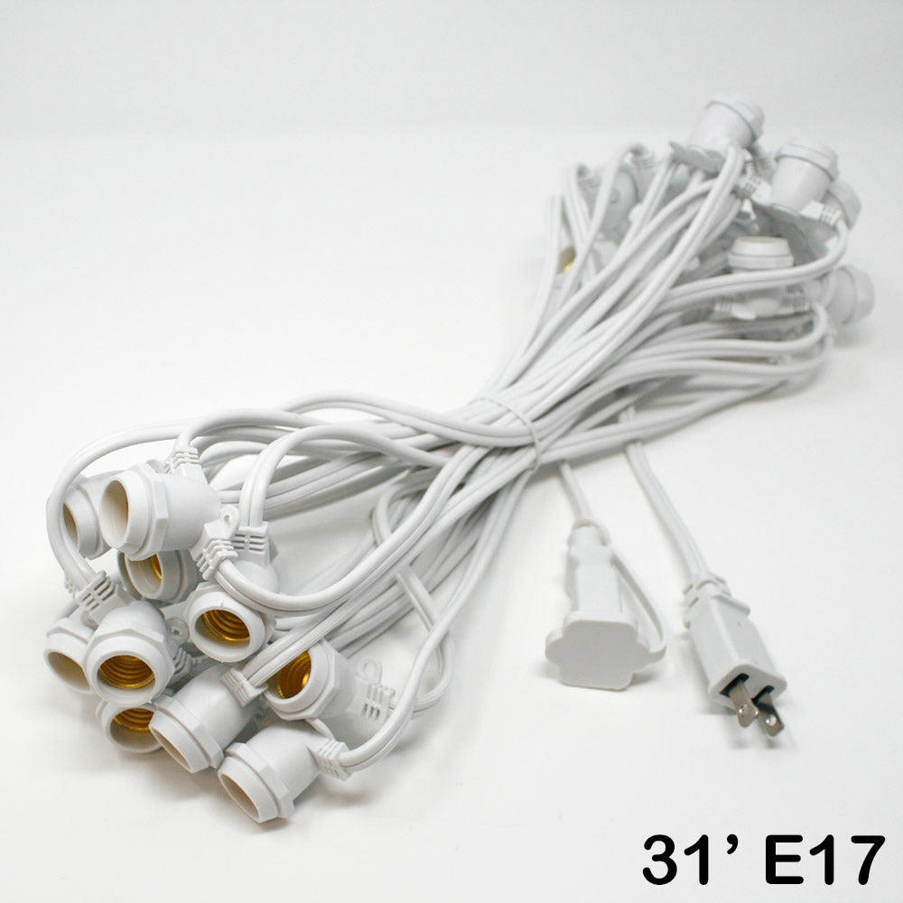 Sival Commercial-Grade Heavy-Duty Outdoor Light String, 31 ft, Intermediate Base (E17) - 25 Sockets, Black or White, End