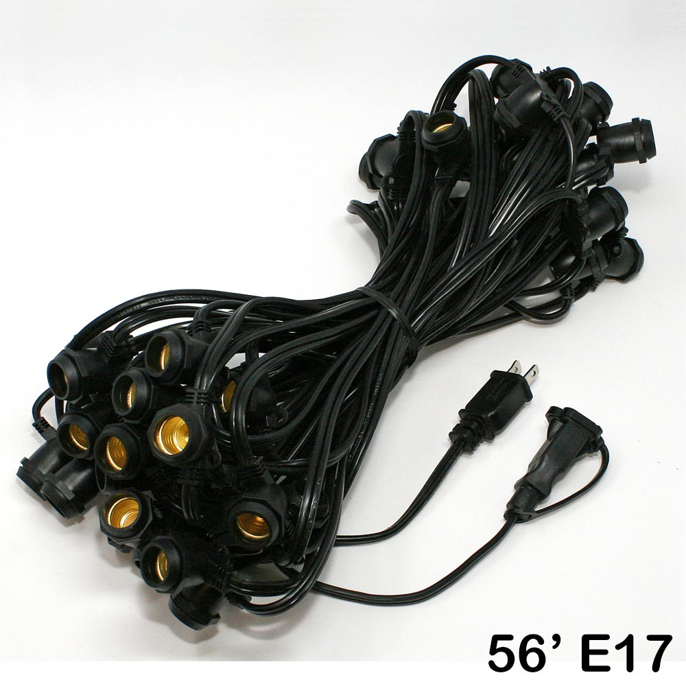 Sival Commercial-Grade Heavy-Duty Outdoor Light String, 56 ft, Intermediate Base (E17) - 45 Sockets, Black or White, End-to-End Connectable (s), 8-String Pack