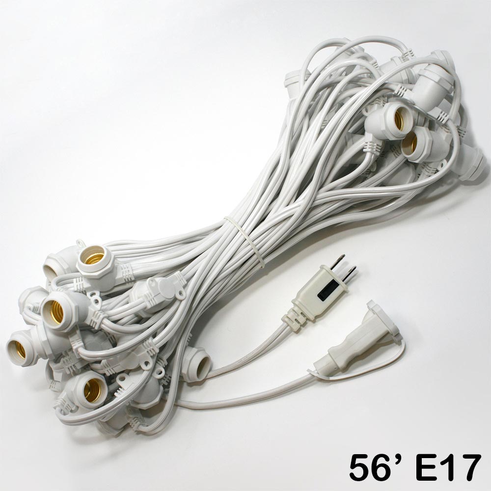 Sival Commercial-Grade Heavy-Duty Outdoor Light String, 56 ft, Intermediate Base (E17) - 45 Sockets, Black or White, End