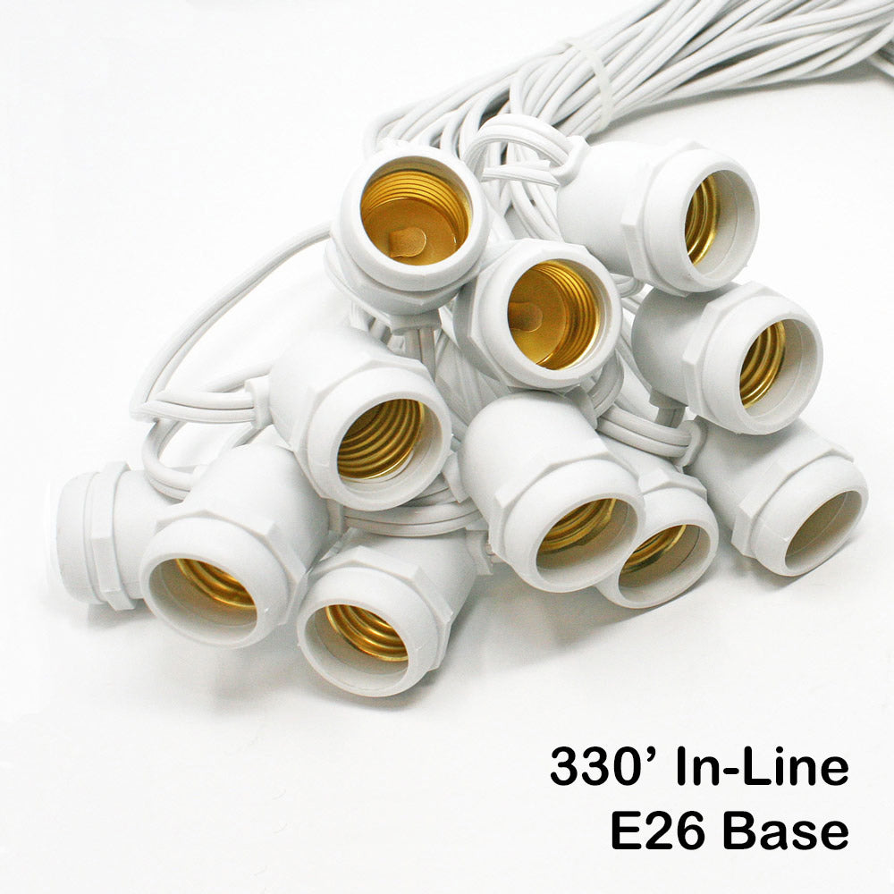 Sival Commercial-Grade Heavy-Duty Outdoor Bulk Spool, 330 ft, Medium Base (E26) - 165 In-Line Sockets, Black or White