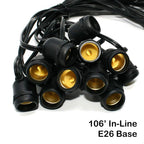 Sival Commercial-Grade Heavy-Duty Outdoor Light String, 106 ft, Medium Base (E26) - 50 In-Line Sockets, Black Green or W