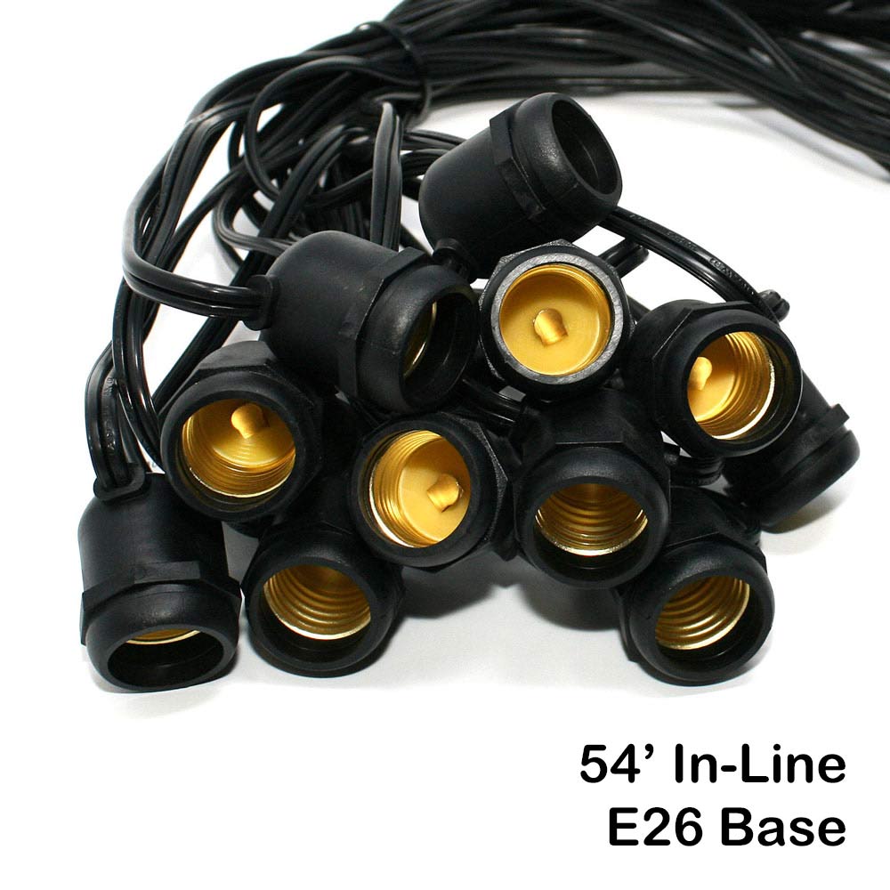 Sival Commercial-Grade Heavy-Duty Outdoor Light String, 54 ft, Medium Base (E26) - 24 In-Line Sockets, Black or White (s