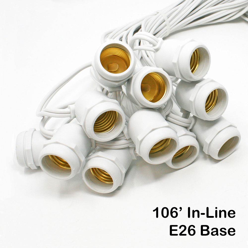 Sival Commercial-Grade Heavy-Duty Outdoor Light String, 106 ft, Medium Base (E26) - 50 In-Line Sockets, Black Green or White (s), 4-String Pack