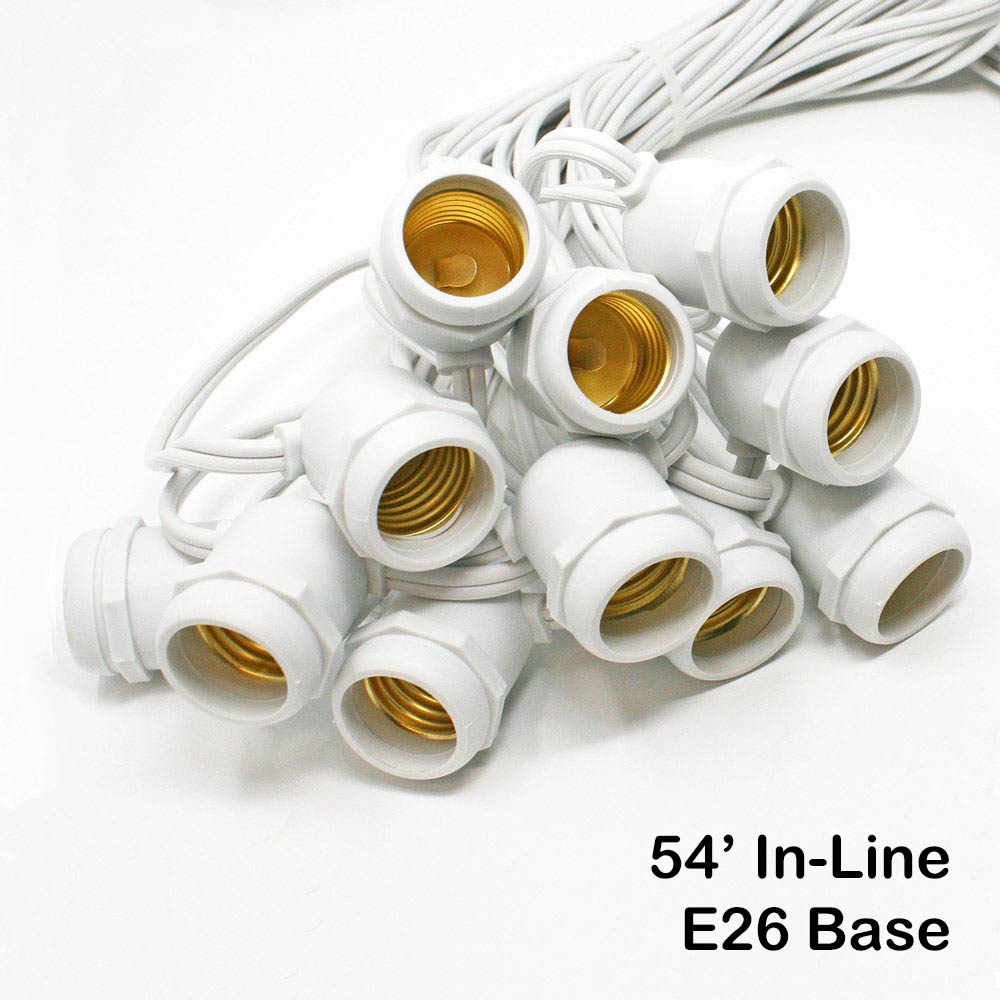 Sival Commercial-Grade Heavy-Duty Outdoor Light String, 54 ft, Medium Base (E26) - 24 In-Line Sockets, Black or White (s), 1-String Pack