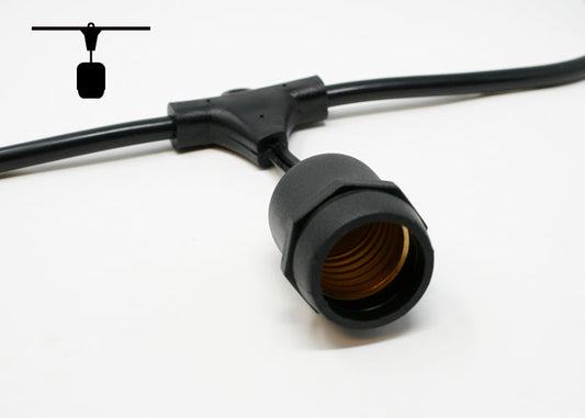 Sival Super Heavy-Duty Outdoor Patio Light String Spool, 330 ft, Medium Base (E26) - 165 Suspended Sockets, Black, 14AWG