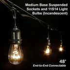 Sival Commercial Heavy-Duty Outdoor Light String, 48 ft, E26 Medium Base, 24 Suspended Sockets, End-to-End Connectable, Black, 1-Pack