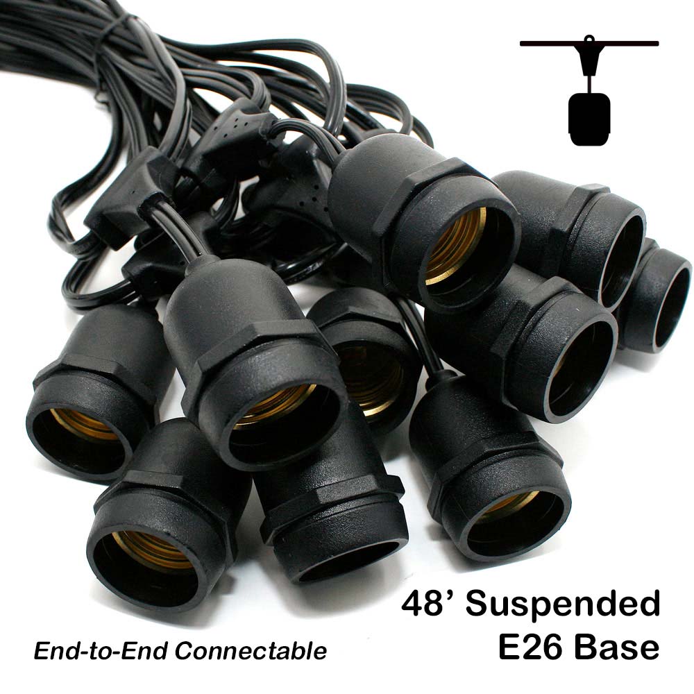 Sival Commercial-Grade Heavy-Duty Outdoor Light String, 48 ft, Medium Base (E26) - 24 Suspended Sockets, END-to-END Conn
