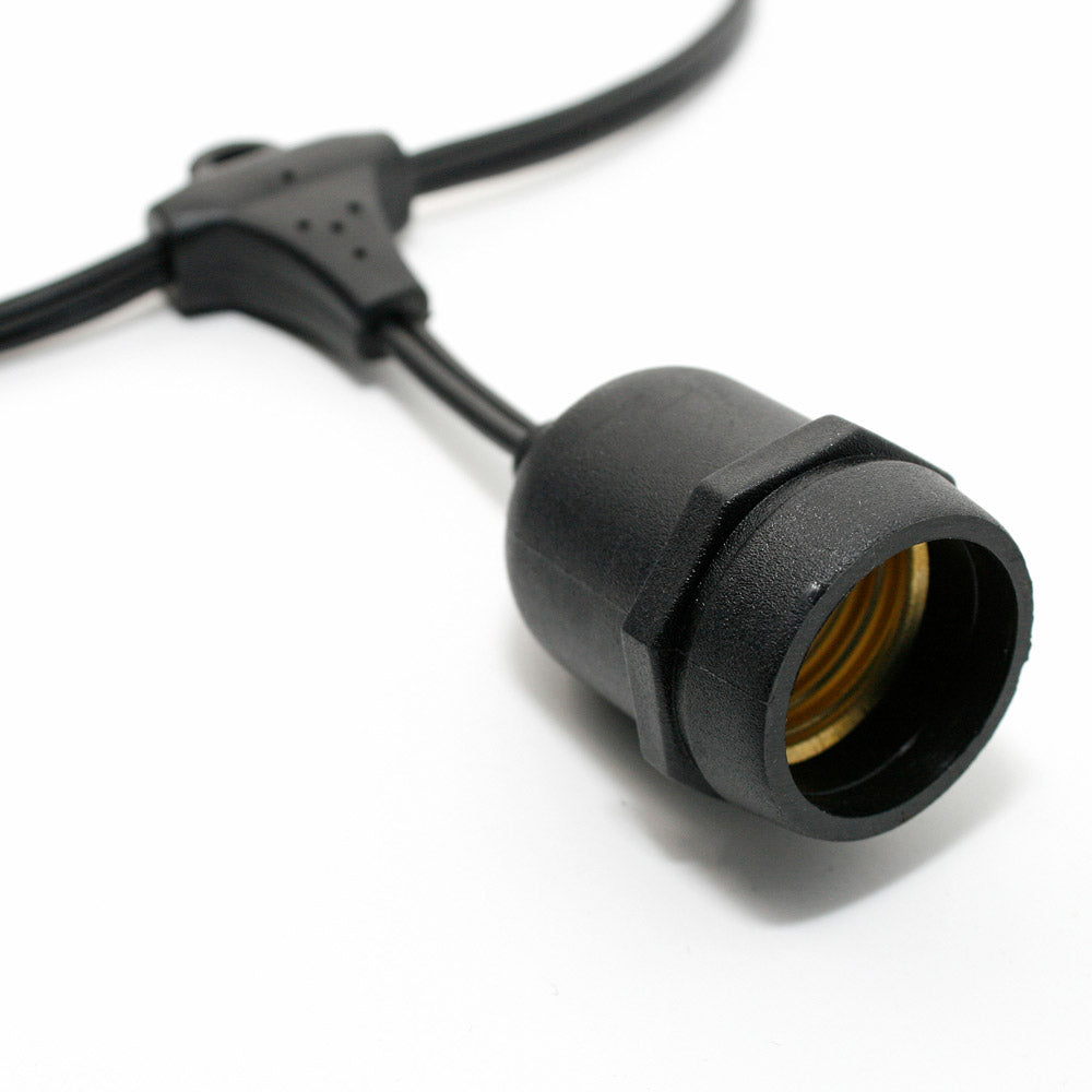 Sival Commercial-Grade Heavy-Duty Outdoor Light String, 48 ft, Medium Base (E26) - 24 Suspended Sockets, END-to-END Connectable, Black or White (s), 1-String Pack