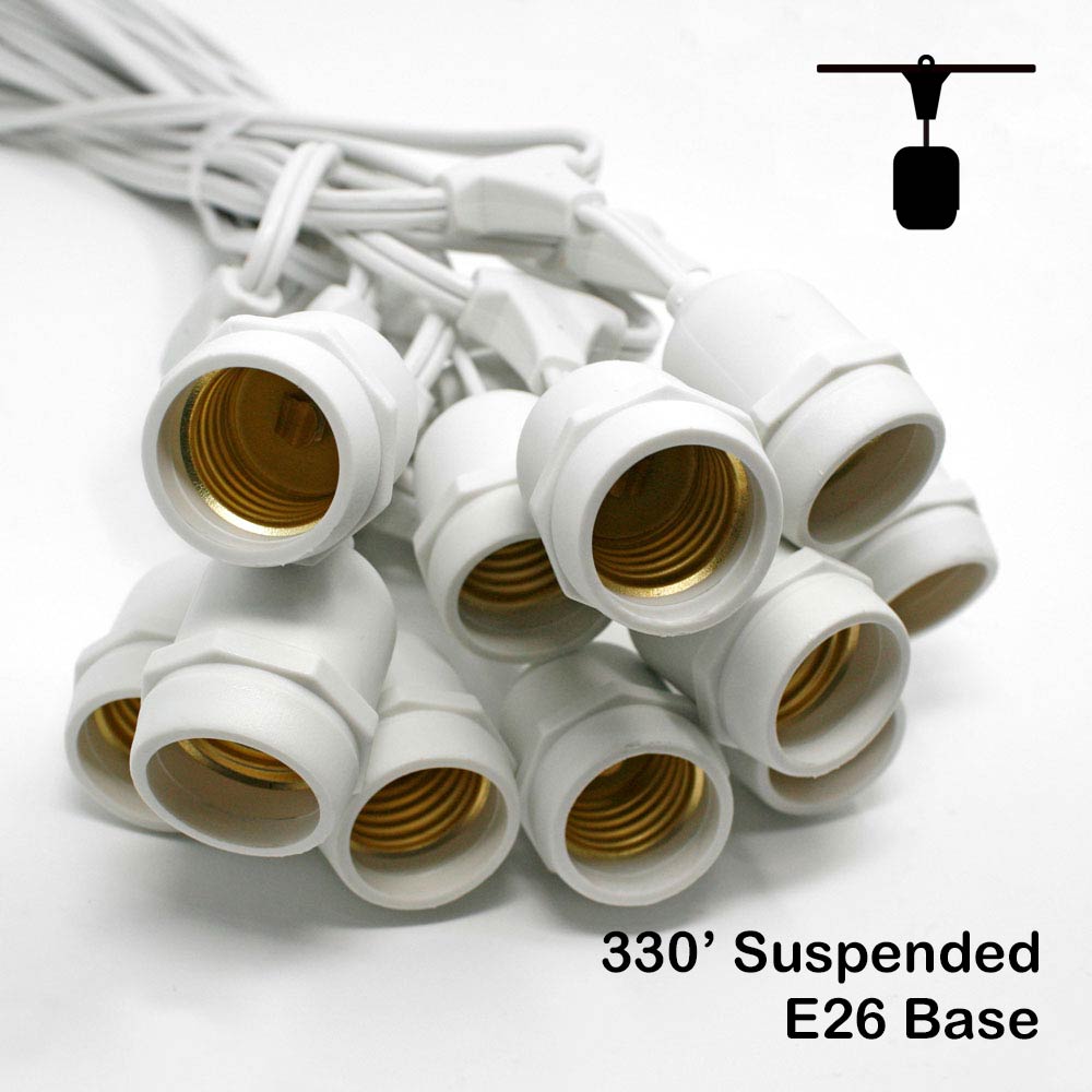 Sival Commercial-Grade Heavy-Duty Outdoor Bulk Spool, 330 ft, Medium Base (E26) - 165 Suspended Sockets, Black or White
