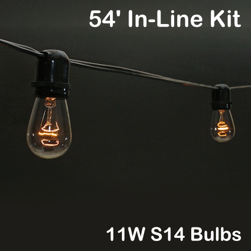 Sival 54 ft Black Commercial Grade (Medium Base - In-Line Sockets) Light String w/ Clear Party Bulbs