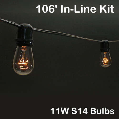 Sival 106 ft Black Commercial Grade (Medium Base - In-Line Sockets) Light String w/ Clear Party Bulbs