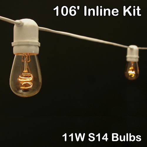 Sival 106 ft White Commercial Grade (Medium Base - In-Line Sockets) Light String w/ Clear Party Bulbs