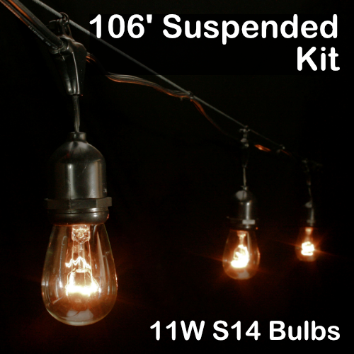 Sival 106 ft Black Commercial Grade (Medium Base - Suspended Sockets) Light String w/ Clear Party Bulbs