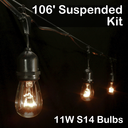Sival 106 ft Black Commercial Grade (Medium Base - Suspended Sockets) Light String w/ Clear Party Bulbs