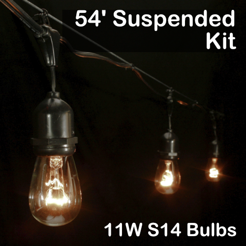 Sival 54 ft Black Commercial Grade (Medium Base - Suspended Sockets) Light String w/ Clear Party Bulbs