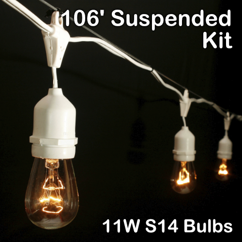 Sival 106 ft White Commercial Grade (Medium Base - Suspended Sockets) Light String w/ Clear Party Bulbs