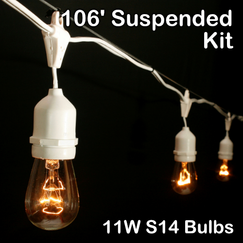 Sival 106 ft White Commercial Grade (Medium Base - Suspended Sockets) Light String w/ Clear Party Bulbs