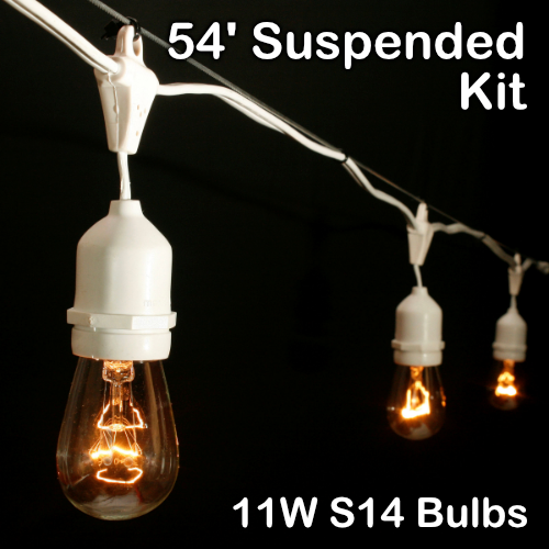 Sival commercial suspended string light kit 54 ft white wire with clear bulbs