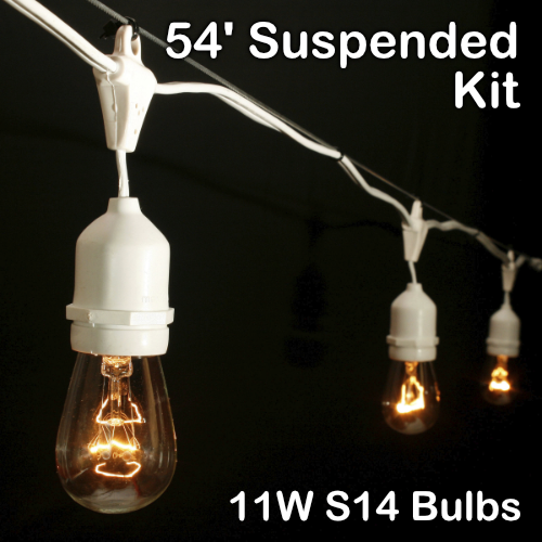 Sival 54 ft White Commercial Grade (Medium Base - Suspended Sockets) Light String w/ Clear Party Bulbs